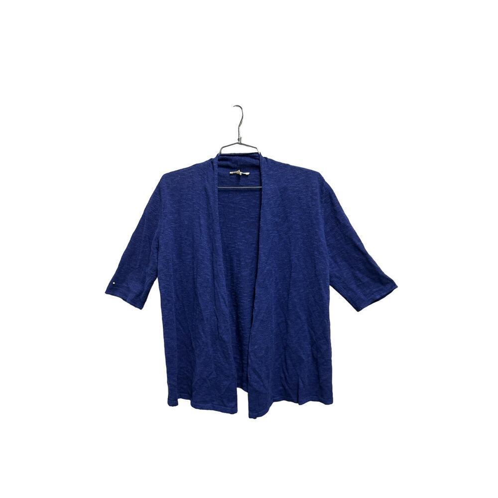 Eileen Fisher Linen Cotton Blend Blue sweater short sleeve women size S